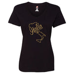 Golf Foil Italia Map V-Neck Black T-Shirt