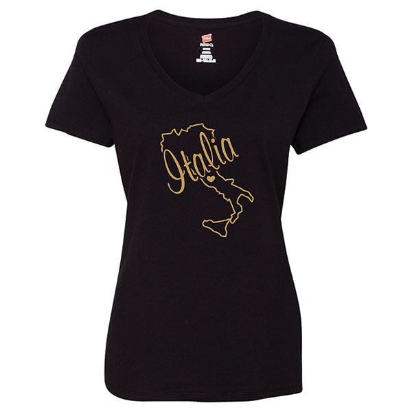 Golf Foil Italia Map V-Neck Black T-Shirt