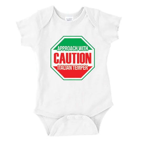 Approach With Caution Italian Temper White Onesie