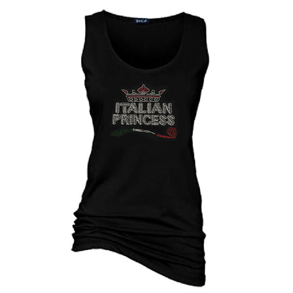 Italian Princess Rhinestone Wide-Strap Black Tank