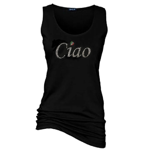 Ciao Rhinestone Wide-Strap Black Tank