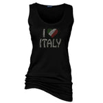 I Heat Italy Rhinestone Wide-Strap Black Tank