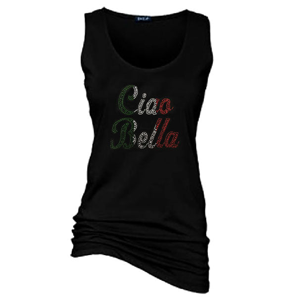 Ciao Bella Rhinestone Wide-Strap Black Tank