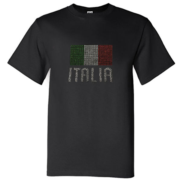 Italia Flag Rhinestone Black T-Shirt