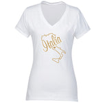 Golf Foil Italia Map V-Neck White T-Shirt