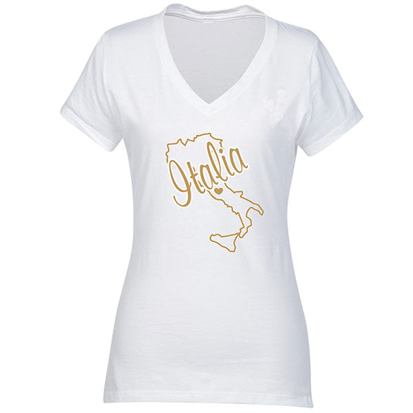 Golf Foil Italia Map V-Neck White T-Shirt