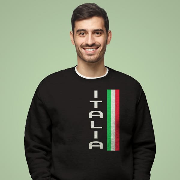 Vertical Italia adult black sweatshirt on a man