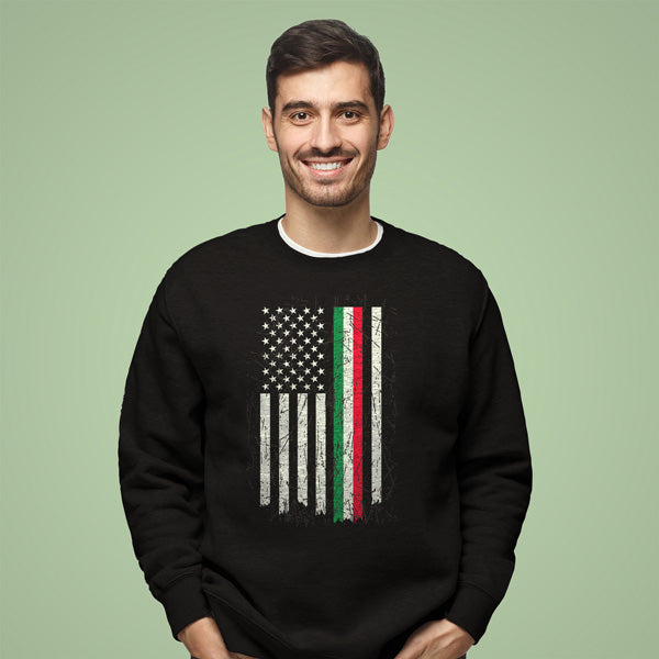 CSAB416-Adult Distressed Italian-American Flag Sweatshirt (Black)