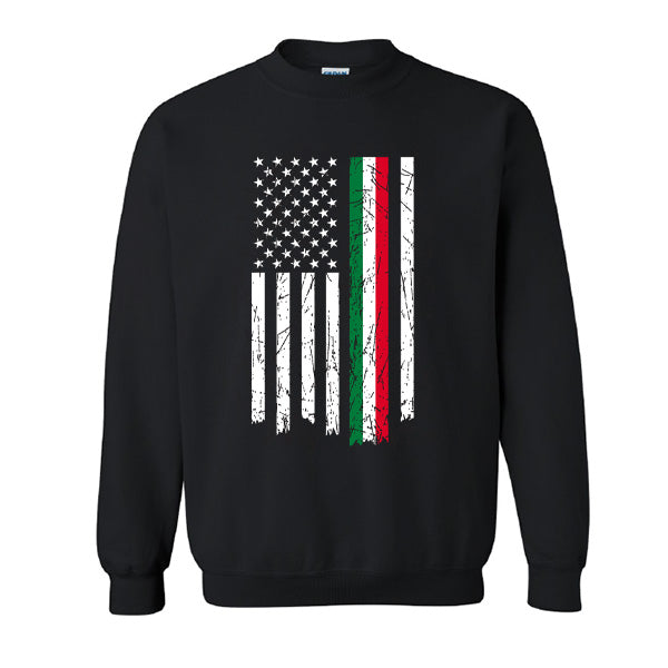 CSAB416-Adult Distressed Italian-American Flag Sweatshirt (Black)