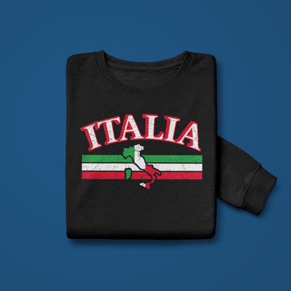 Italia bar with boot adult black sweatshirt folded