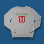 University of italy whatsamatta adult grey sweatshirt on a table