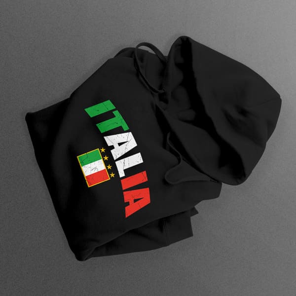 Italia distressed soccer adult black hoodie sweatshirt folded