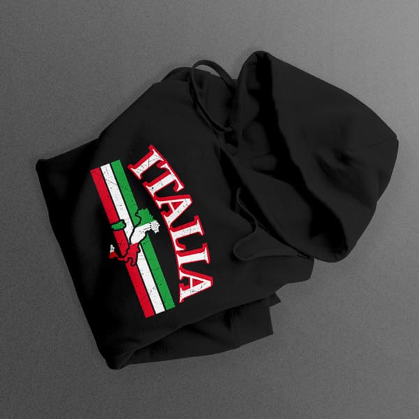 Italia bar with boot adult black hoodie sweatshirt folded