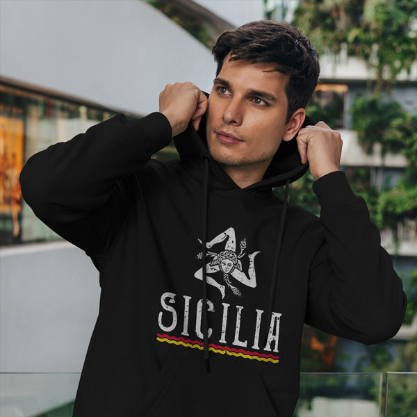 HSAB418-Adult Sicilia with Lines Hoodie Sweatshirt (Black)