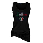 RSTB231-Ladies Italian With Heart Rhinestone Wide Strap Tank Top (Black)
