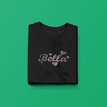 Bella rhinestone youth girls black t-shirt folded