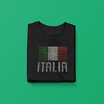 Italia flag rhinestone youth girls black t-shirt folded