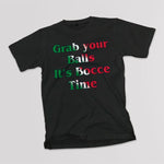 Grab Your Balls It's Bocce Time adult black t-shirt on a table