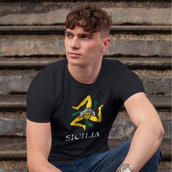 Sicilia adult black t-shirt on a man