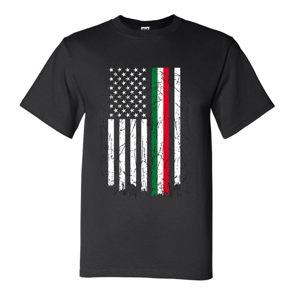 TSAB218-Adult Distressed Italian-American Flag T-Shirt (Black)