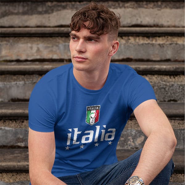 Italia Soccer adult navy t-shirt on a man front view