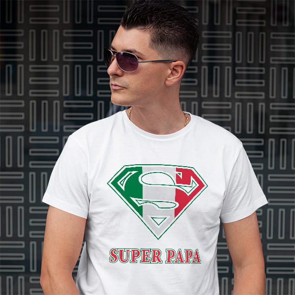Super Papa adult white t-shirt on a man front view