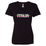 TSLBV283-Ladies Italia with Lines V-Neck (Black)