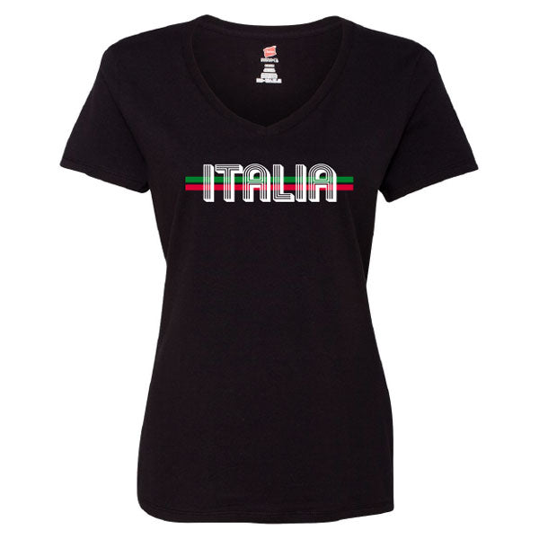 TSLBV283-Ladies Italia with Lines V-Neck (Black)