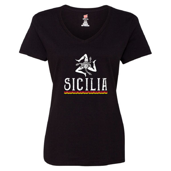 TSLBV284-Ladies Sicilia with Lines V-Neck (Black)