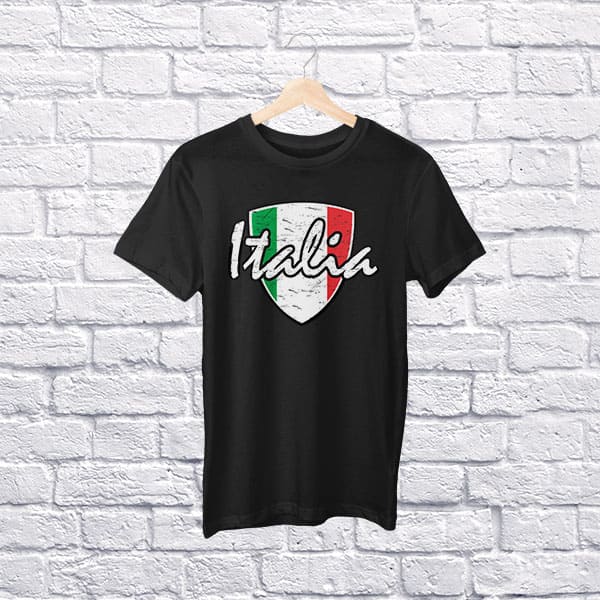Italia distressed badge youth black t-shirt on a hanger