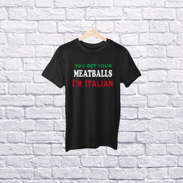 You Bet Your Meatballs I'm Italian youth black t-shirt on a hanger