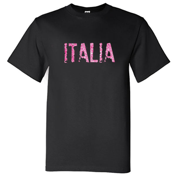 Distressed Pink Italia Glitter Black T-Shirt