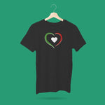 Tri-colored heart youth girls black t-shirt on a hanger