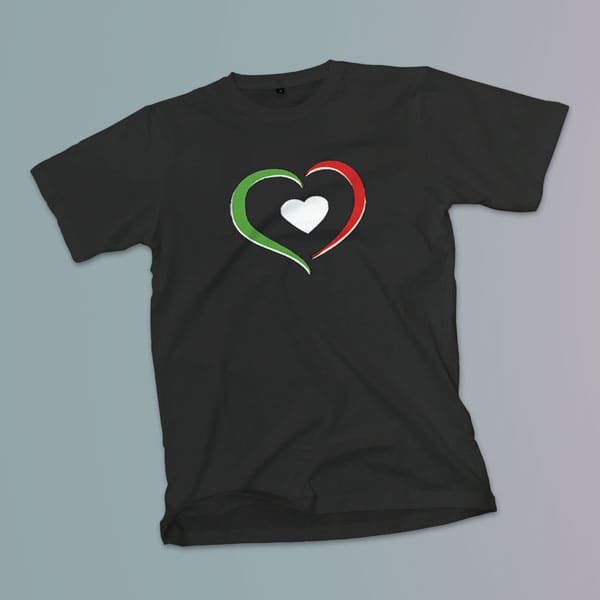 Tri-colored heart youth girls black t-shirt on a table