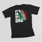 It's in my DNA Italian youth black t-shirt on a table