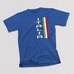 Vertical Italia youth royal blue t-shirt on a table