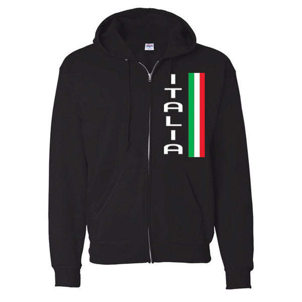 ZSAB101-Adult Vertical Italia Zip Hoodie Sweatshirt (Black)