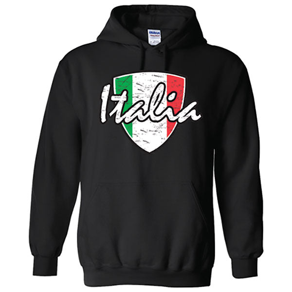Italian Merch Adult Distressed Italia Badge Hoodie Black Sweatshirt – The Italian ...