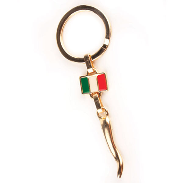 Italian Flag and Horn Gold Key Chain