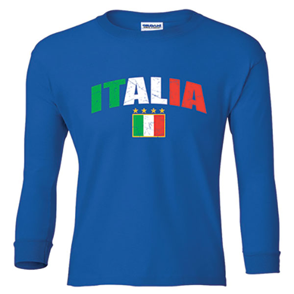 Italia Distressed Soccer Long Sleeve Royal Blue T-Shirt