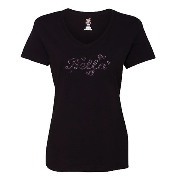 Bella Rhinestone V-Neck Black T-Shirt