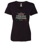 Italian Princess Rhinestone V-Neck Black T-Shirt