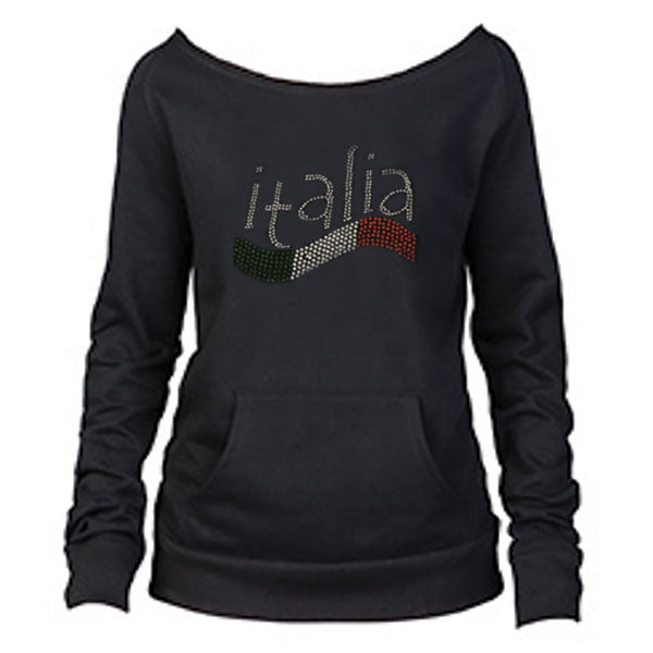 Italia Wave Rhinestone Black Sweatshirt