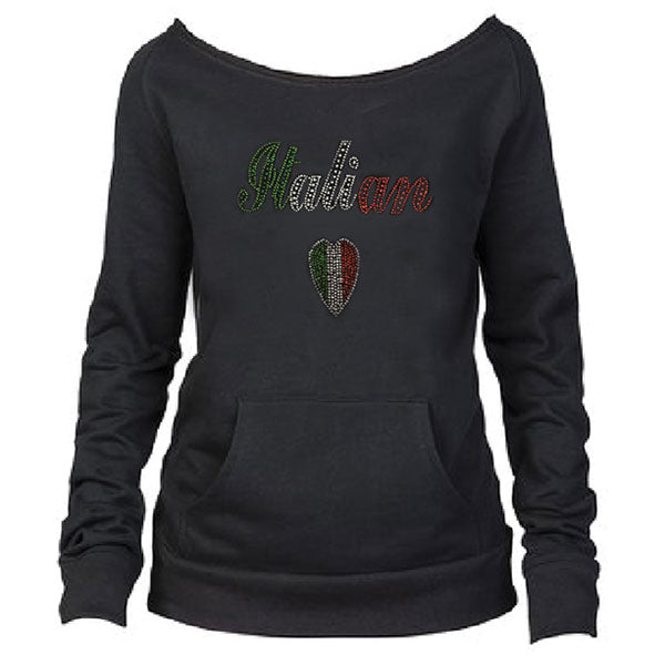Italian Heart Rhinestone Black Sweatshirt