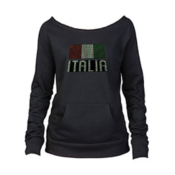 Italia Flag Rhinestone Black Sweatshirt
