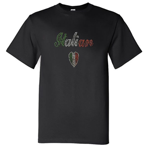 Italian Rhinestone Heart Black T-Shirt