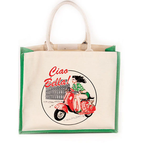 Ciao Bella Tote Bag with Green Trim