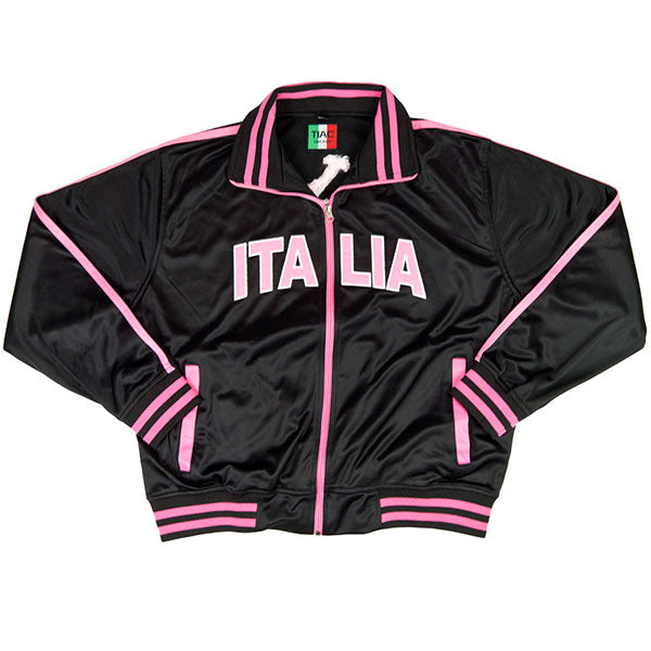 Pink Italia Zip Black Ladies Track Jacket
