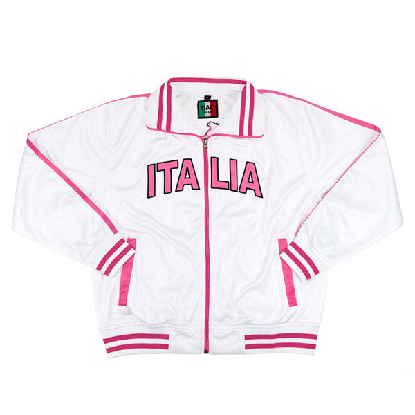 Ladies Italia Zip White with Pink Trim Track Jacket