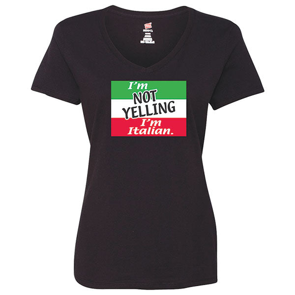 I'm Not Yelling I'm Italian V-Neck Black T-Shirt